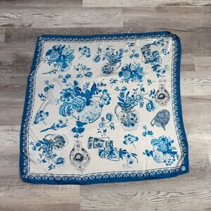 Vintage Wensli Silk Scarf Blue White Chinoiserie Euro Summer Coastal Grandmother